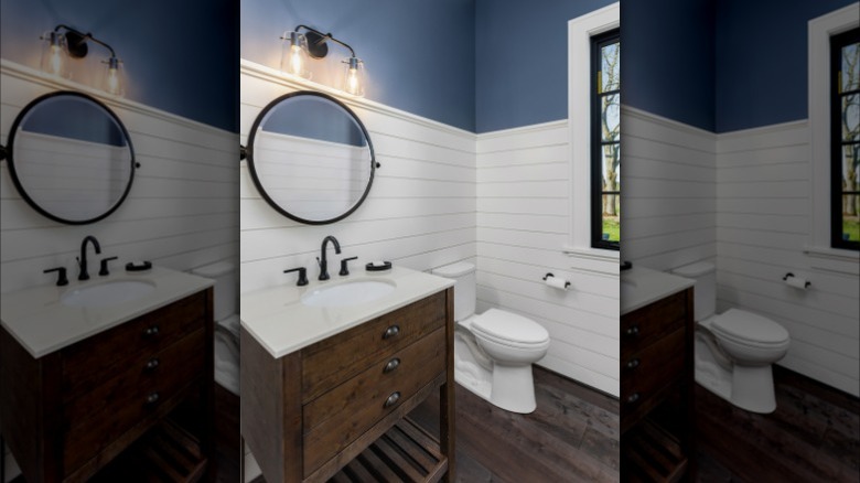 Shiplap walls in bathroom