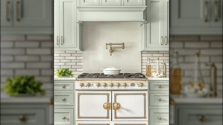 Light mint kitchen gold accents