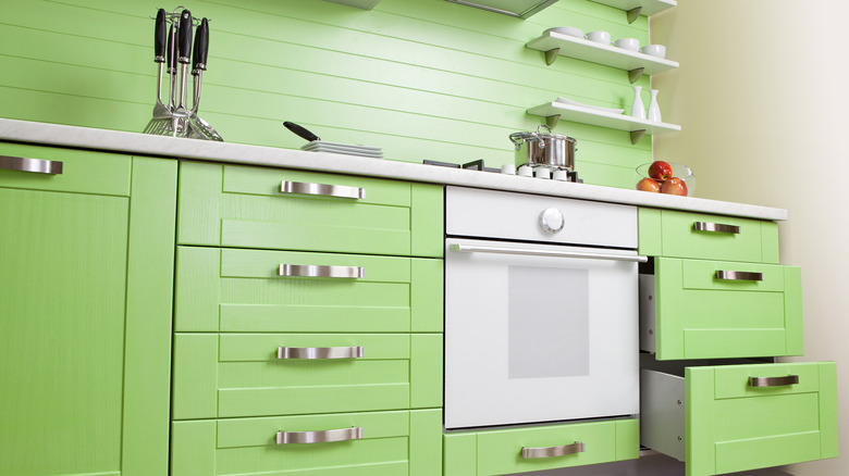 Bright green kitchen