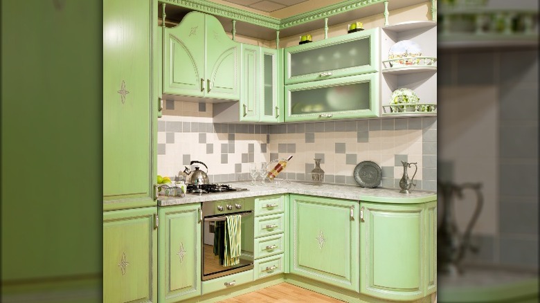 Green country style kitchen