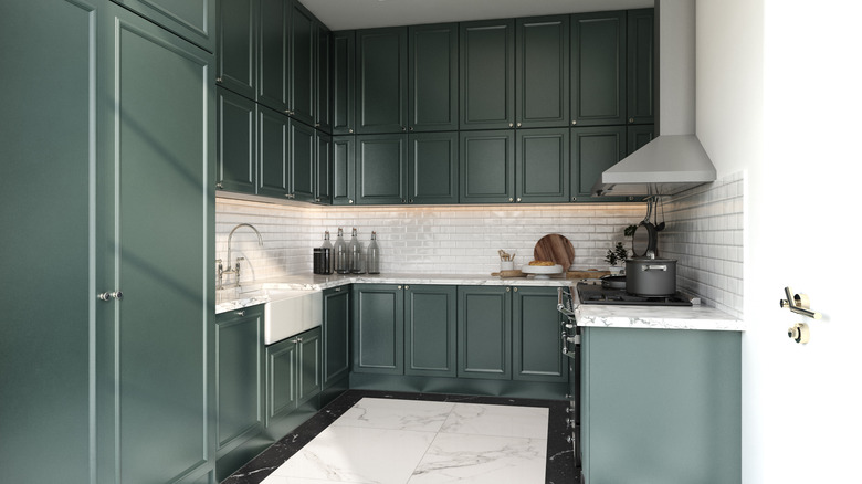 Dark moss kitchen cabinets 