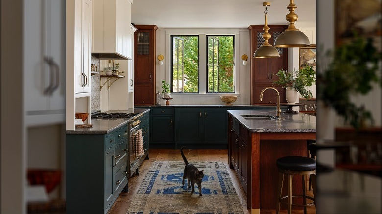 Dark green and wood kitchen 