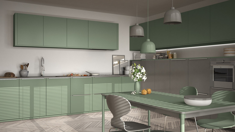 Modern green and white kitchen