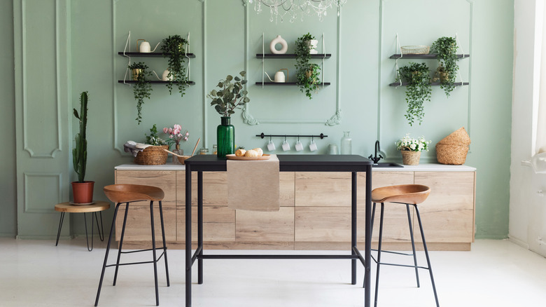 Bright French green kitchen