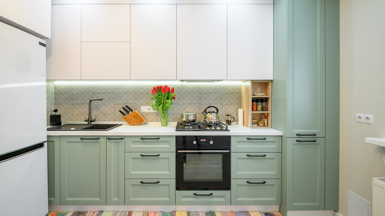 Small mint green kitchen