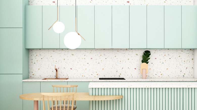 Pistachio colored kitchen cabinets