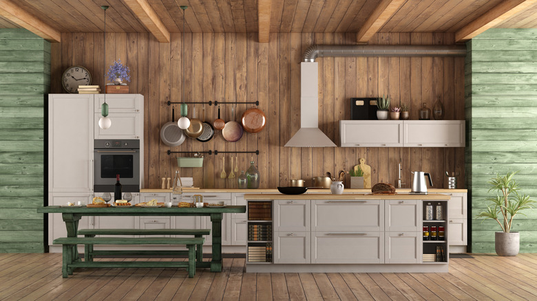 Wood paneled kitchen 