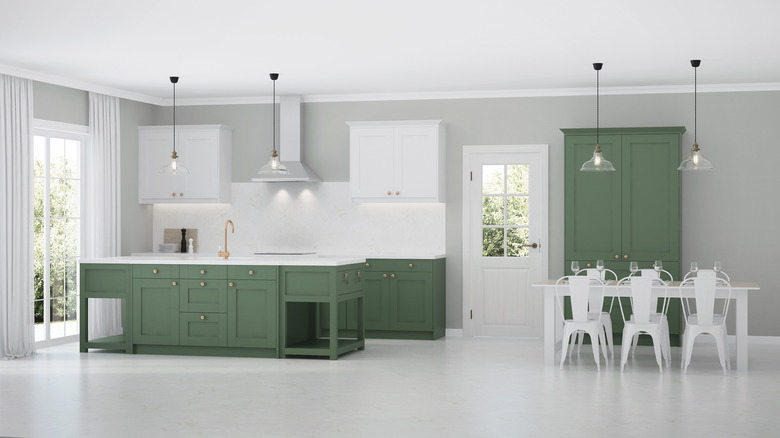 Moss green kitchen cabinets 