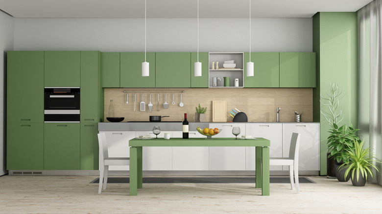 Scandinavian kitchen green cabinets 