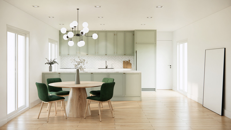 Subtle sage green cabinets 