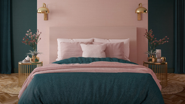 Pink and green bedroom