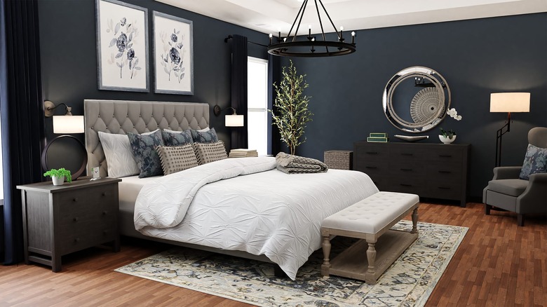 Dark blue or black painted bedroom