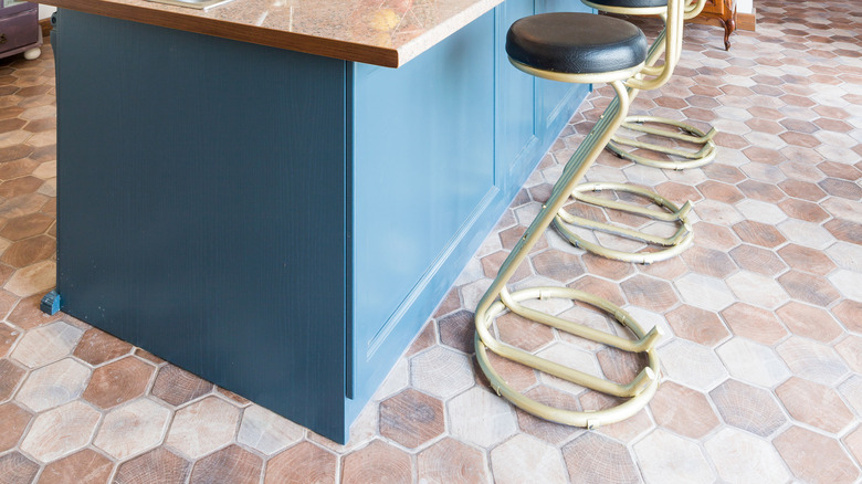 bright blue painted kitchen island