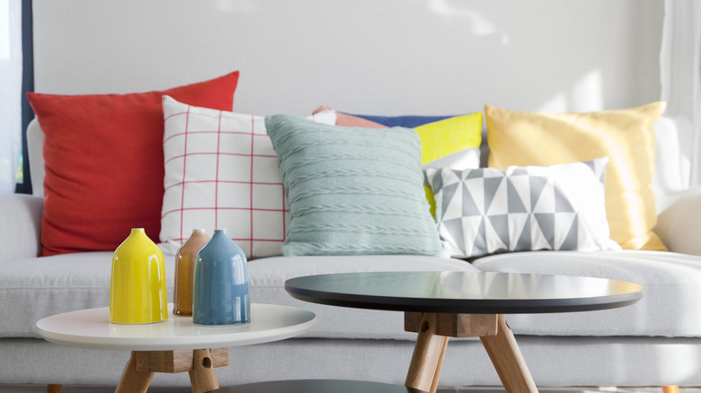 colorful decorative pillows on sofa