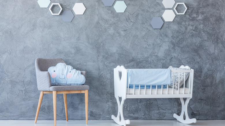 super-modern grey-ish blue nursery
