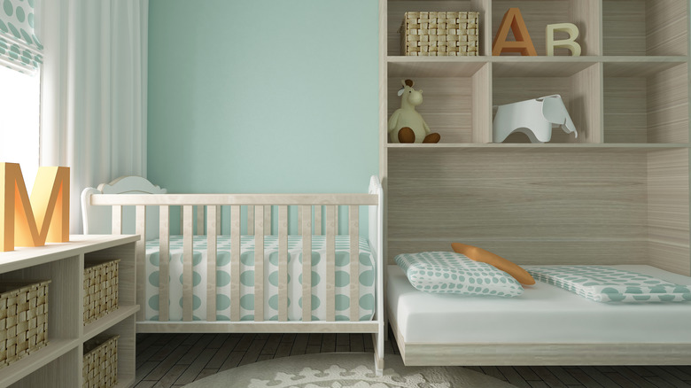 nursery with circle-covered linen