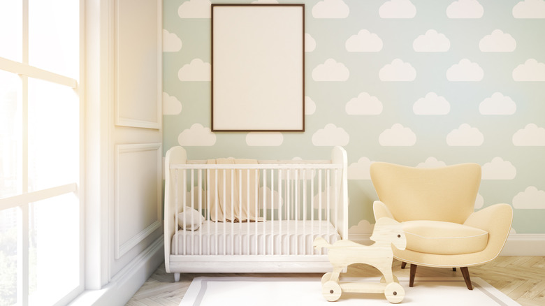 clouds on wallpaper in nursery