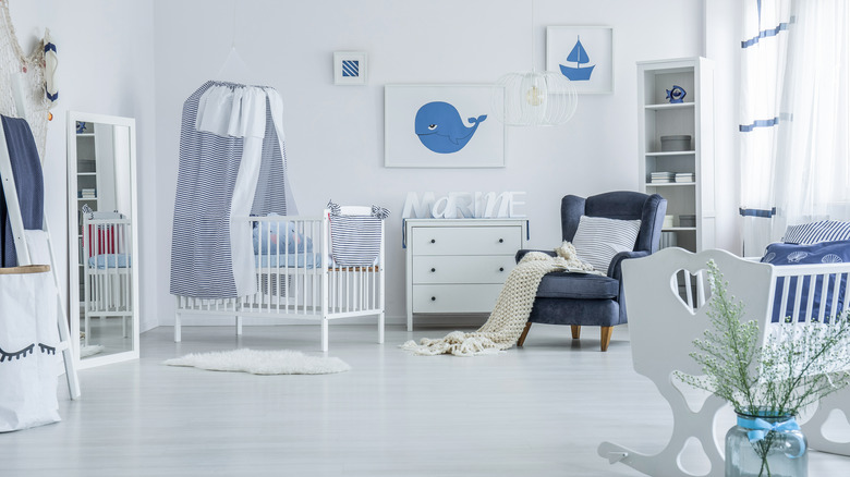 sea-themed nursery with blue decor