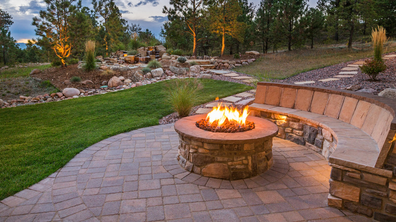 brick bench around fire pit