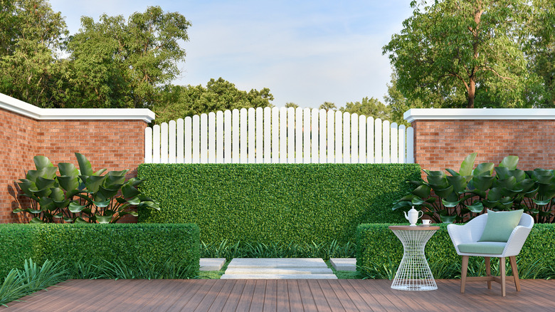 brick and hedge wall