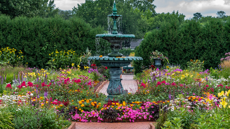 water fountain on brick patio