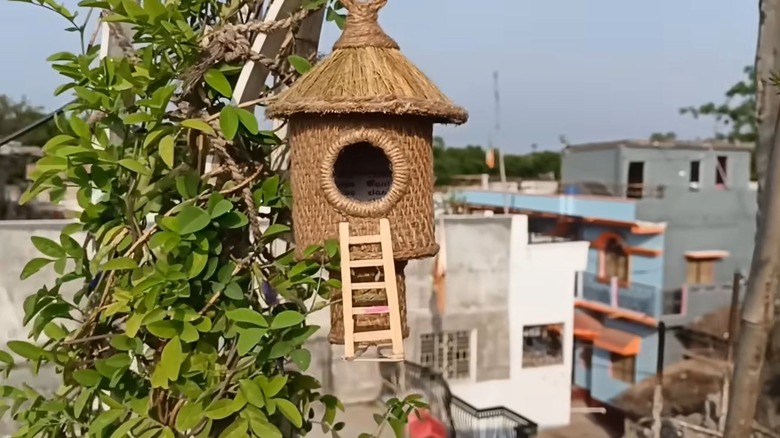 twine and tape birdhouse