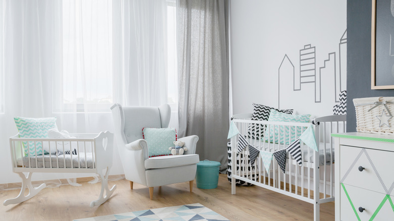 White and blue baby room