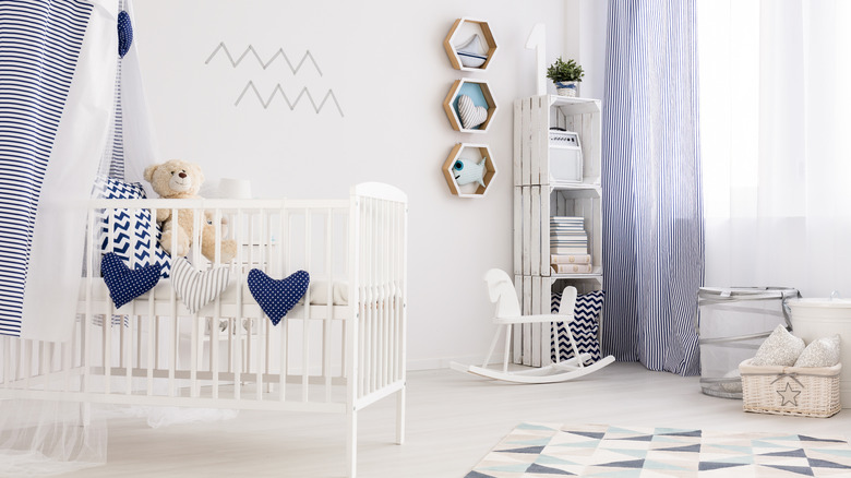 Nautical white and blue nursery 