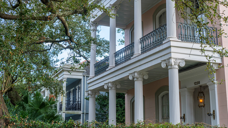 Greek revival style house with garden