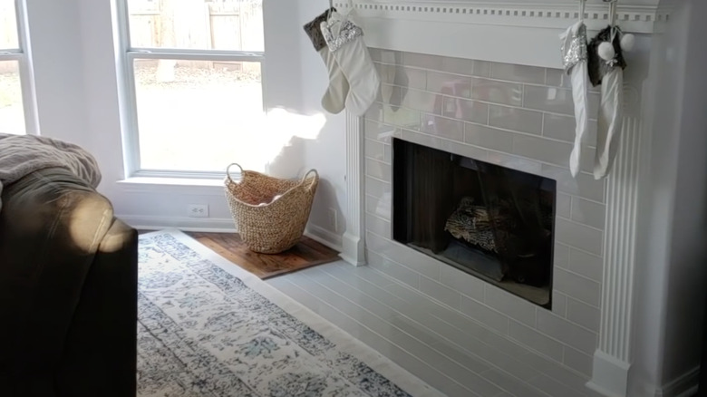 gray tile fireplace