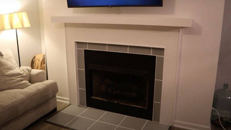 grey tile fireplace