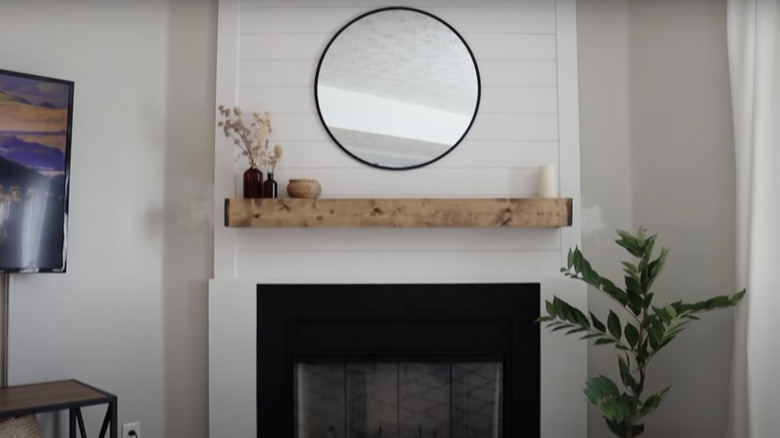 black and white fireplace