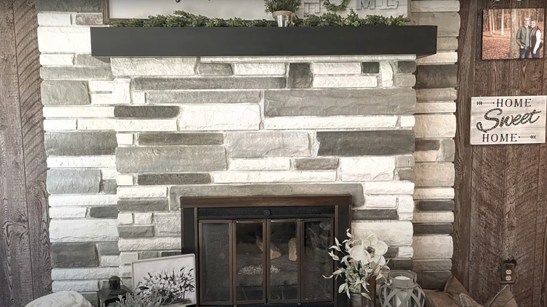 white brick fireplace