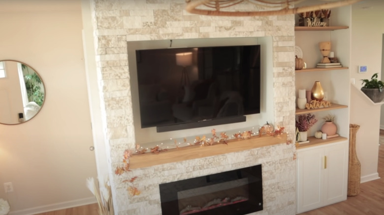 white brick fireplace 