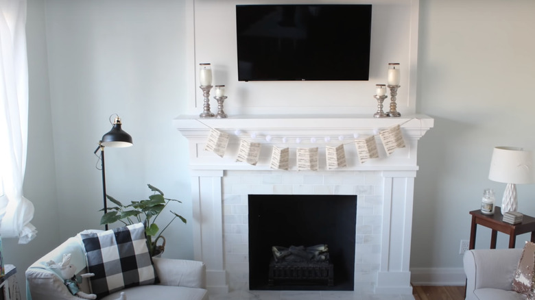 all white fireplace