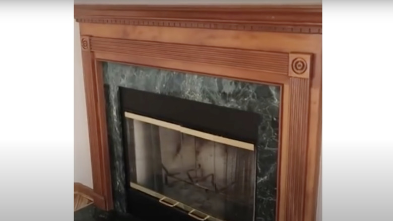 wood finish fireplace