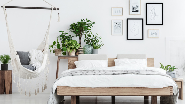 bohemian bedroom with hammock