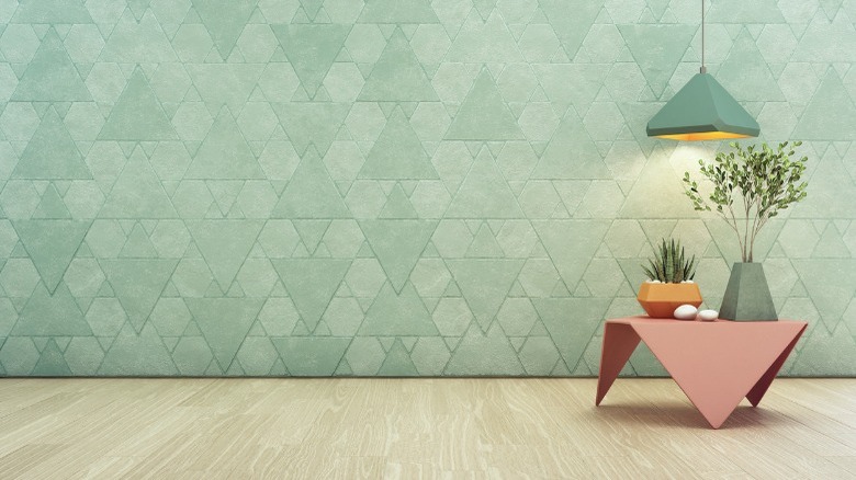 room with triangle wallpaper