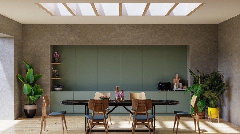 green and tan dining room