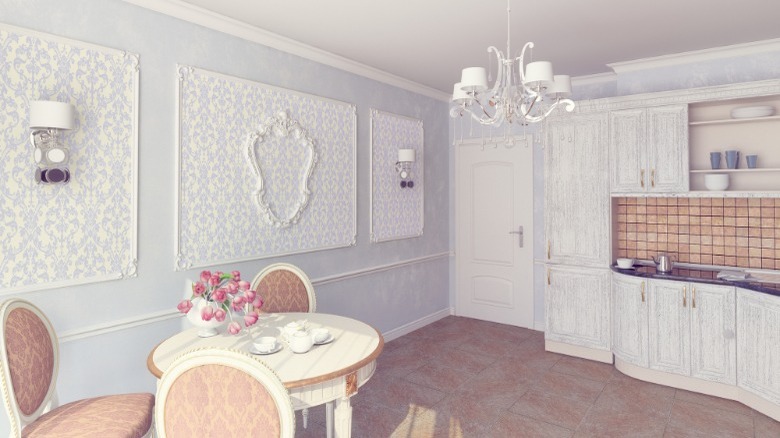 dining room with wallpaper panels