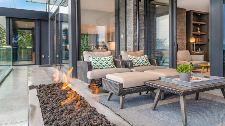 Exterior deck with gas fire