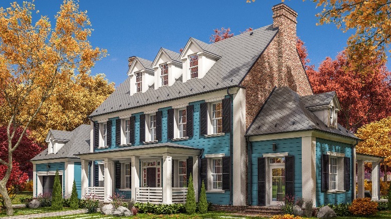 blue, white, and gray house