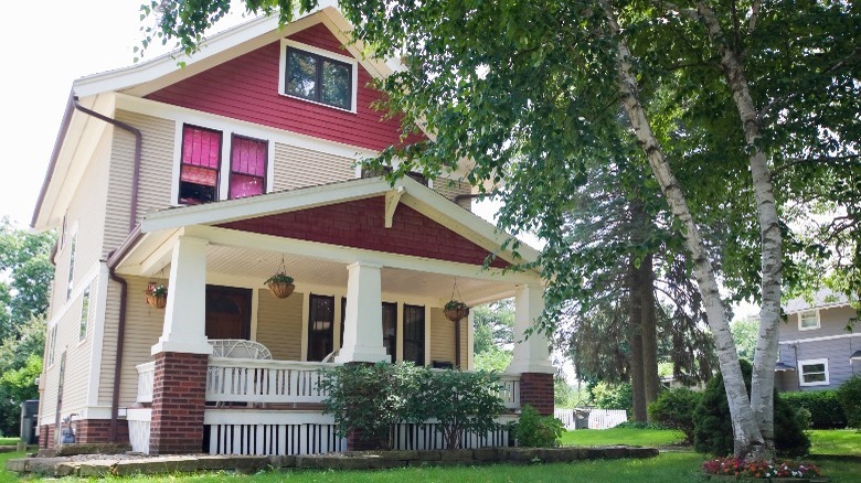 white and magenta house