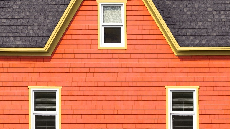 Orange home with gray roof