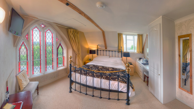 stained glass window in bedroom