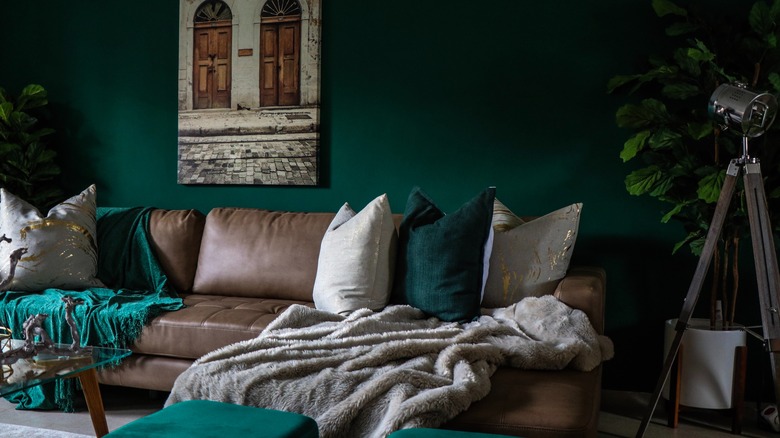 Dark emerald living room