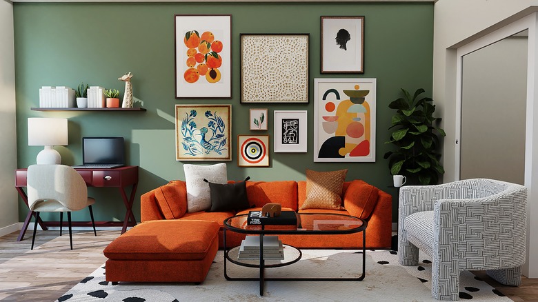 Green and orange living room