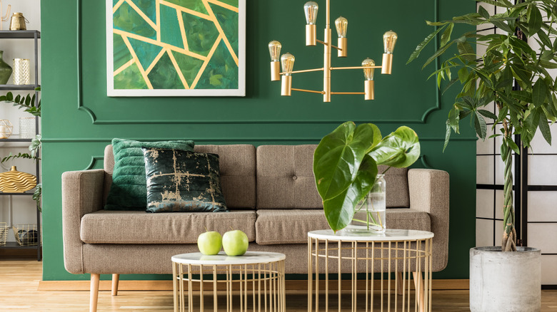 Green and gold living room