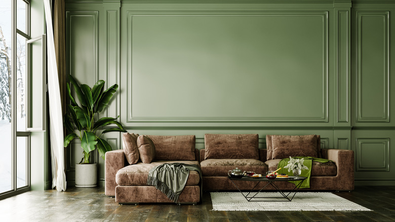 Warm green living room