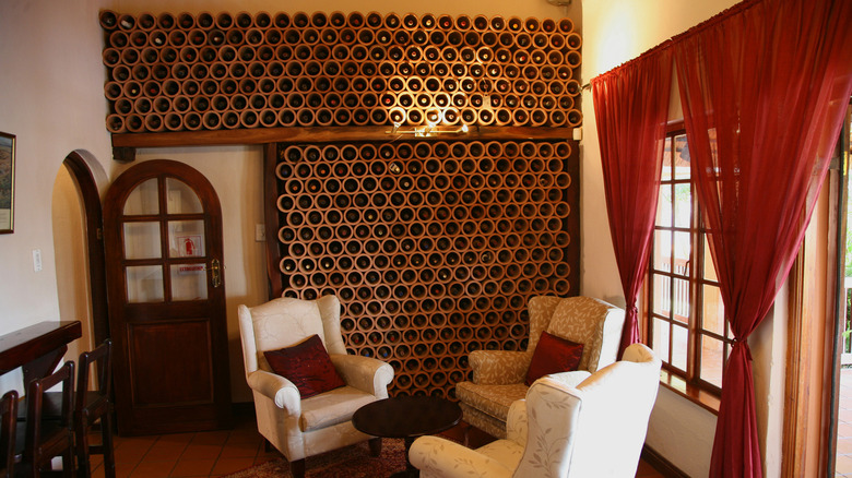 Living room with wine wall 